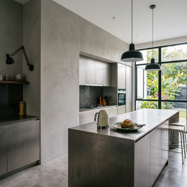 Brutalist Lime Paint kitchen, Eco Botanic JB